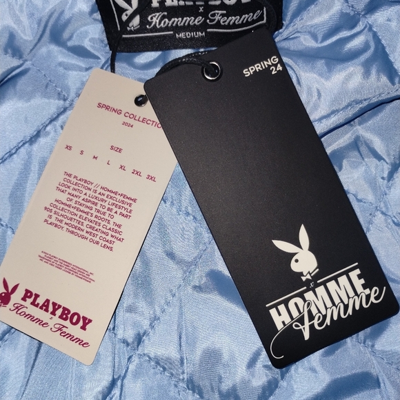 🔥NWT Homme-Femme Denim Blue Jacket with Lt Blue Quilted Satin Inner - Picture 3 of 5